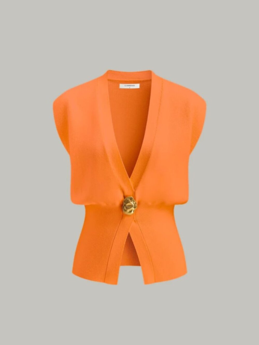 Commense Orange V-Neck Buttoned Detail Sweater Vest - M